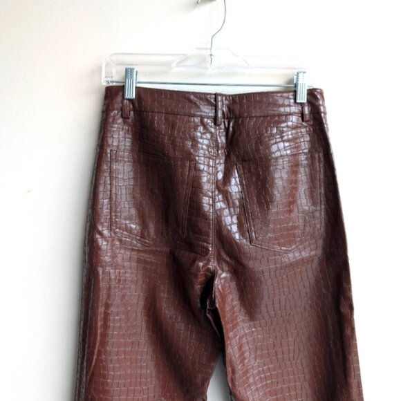 Dynamite Gisele straight leg brown crocodile faux leather pants - Picture 2 of 6